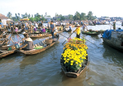 Marché flottant-delta du mékong