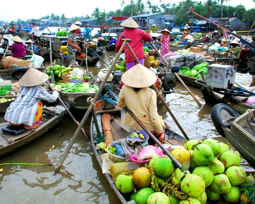 Croisière sur le Mékong - marché flottant de Cai Rang en sampan Song Xanh